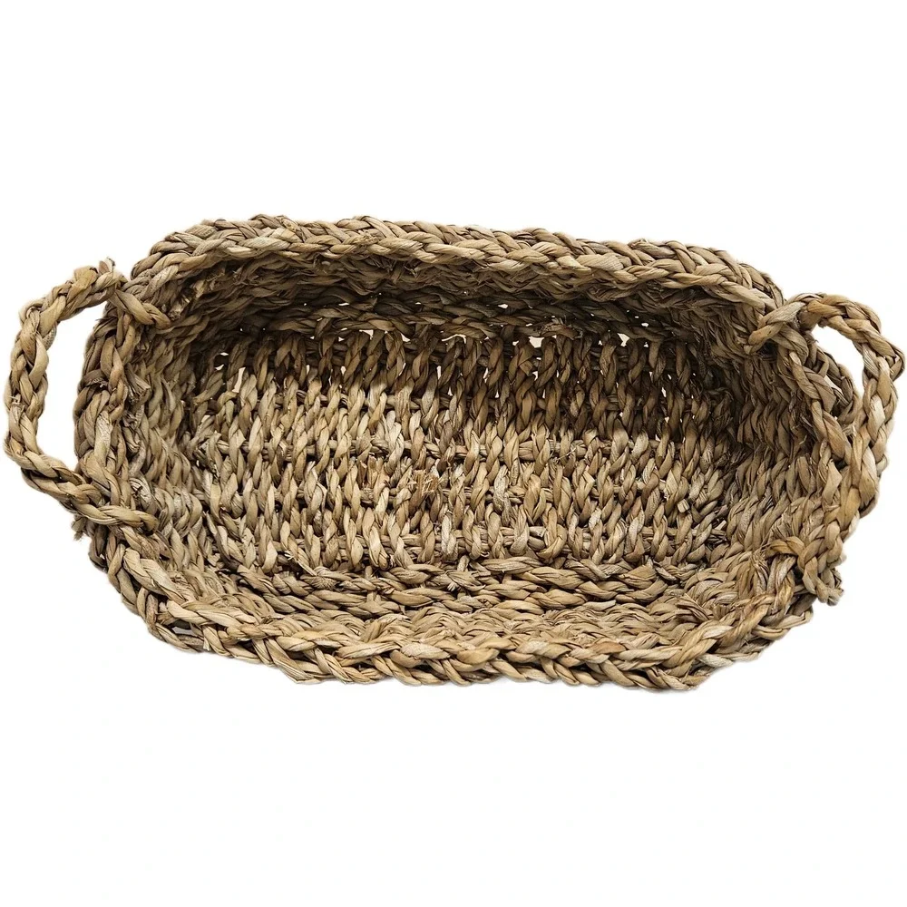 Natural Handwoven Oval Seagrass Storage/Bread Basket W/ Handles Rustic Boho